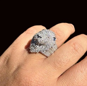 Lion Head Hip Hop <b>Ring</b> <b>Men</b> 925 Sterling <b>Silver</b> Moissanite Diamond Rhodium Finish Bling Statement Jewelry Luxury Fashion - Product Image 1