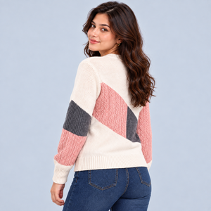 Nouveau pull pour femme en tissu tricoté doux au toucher, coupe confortable, design chaud, poignets et ourlet côtelés pour les activités décontractées d'hiver - Product Image 3