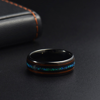 Bague en carbure de tungstène avec incrustation de bois et d'opale, alliance bombée de 8 mm pour homme, bijoux naturels en gros