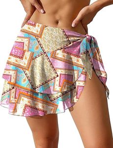 Jupe de plage imprimée pour femme, jupe de bain taille haute, jupe de protection contre le sable pour la piscine et la plage - Product Image 1