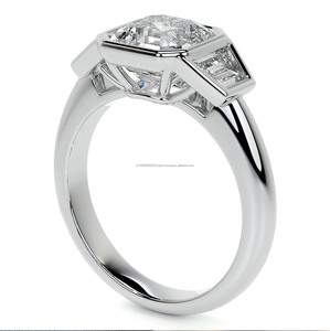 Three Stone Bezel <b>Set</b> Asscher Cut Hip Hop Cluster Engagement <b>Ring</b> Rhodium Plated 925 Sterling Silver Jewelry <b>Womens</b> - Product Image 5