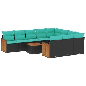 Juego de sofás de jardín de ratán sintético negro de 11 piezas con cojines para muebles de patio - Product Image 2
