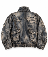 Veste en jean DiZNEW pour homme, style biker, effet usé, fermeture éclair asymétrique, pour les marques de streetwear, fabrication sur mesure OEM
