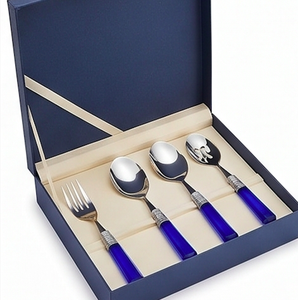 Elegante Juego de Cubiertos de Acero Inoxidable con Mango de Resina Azul, 4 Piezas, Apto para Lavavajillas, Vajilla para Bodas - Product Image 6
