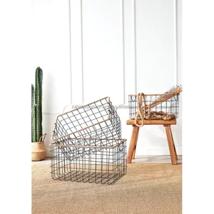 Stylish Handmade Iron <b>Basket</b> Organizer with Wooden Handle and Stands for Modern Home and Office Desk Storage <b>Dishwasher</b> Safe - Product Image 2