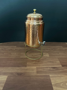 Brass Beverage <b>Dispenser</b> with Hammered Finish Decorative <b>Drink</b> Urn with Lid Spigot and Stand for Events Hotels Restaurants - Product Image 1