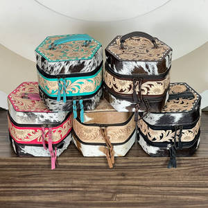 Étui à bijoux en cuir véritable de qualité supérieure, fait main, avec motifs floraux, en cuir de vache véritable, double compartiment, portable, pour le rangement des bijoux - Product Image 2