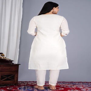 NIYANI Women's Elegant White Cotton Traditional Wedding Kurta Set Delicate Floral Embroidery Soft Dupatta Ethnic Wear Regular - Product Image 2