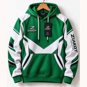 Sudadera con Capucha Deportiva de Color Verde Kelly y Blanco con Rayas en Contraste 3D, Cosida a Medida por Ziakot Industry, Venta al Por Mayor Directa - Product Image 2