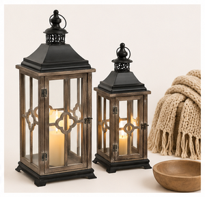 Wholesale Modern Distressed Wooden Hurricane Candle <b>Lantern</b> Set of 2 <b>Large</b> Floor <b>Lantern</b> for Farmhouse Outdoor Garden Decoration - Product Image 2