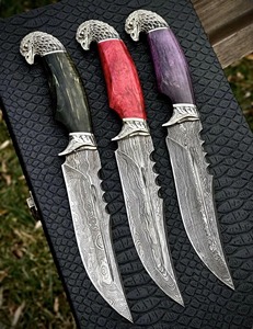 Couteau de chasse à lame fixe en acier Damas, pointe de lance, bord biseauté, manche en bois rouge, pommeau Aigle OEM, qualité DIY - Product Image 6