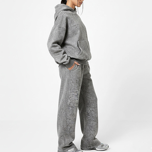 Custom Made Plus Size Winter Solid <b>Lace</b> Casual Acid Washed Two Piece Tracksuits Embroidery Logo Streetwear Fashionable 100% - Product Image 2