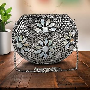 Womens EMPIRICART <b>Silver</b> Metal Beaded Handicraft Beautiful Bling Box <b>Clutch</b> Bag Purse For Bridal, Casual, Party, Wedding - Product Image 4