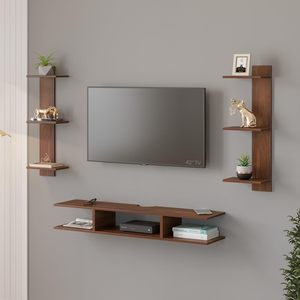 Mueble de TV de Madera para Montaje en Pared, Soporte para Decodificador/Panel de TV con Estantes para Libros y Unidad de Exhibición Decorativa - Product Image 1