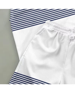 Men's Striped Sleeveless Tank Top Set White Blue Knitted Breathable Casual Summer Wear Crew Neck Short Sleeveless Top Shorts - Product Image 5