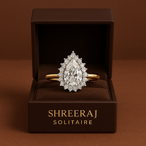 Bague de fiançailles et de mariage pour femme avec halo de diamants de laboratoire taille poire, en diamant de laboratoire et or massif 14 carats, collection de bagues fines - Product Image 4