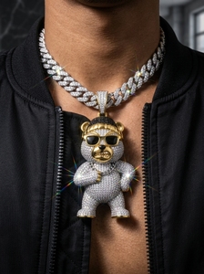 RCK Global Colgante de Cabeza de Oso 3D con Incrustaciones de Moissanita VVS, Plata S925, Oro Bicolor, Joyería de Lujo para Uso Diario, Unisex - Product Image 2