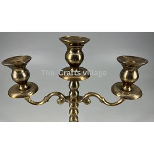 Elegant Brass Three Arm <b>Candelabra</b> Durable Metal Candle Holder Classic Tabletop Centerpiece for Home Decor Wedding Party - Product Image 2