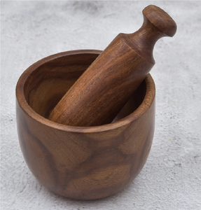 Mortier et pilon en bois pour ail, ustensile de cuisine compatible lave-vaisselle pour broyer les épices - Product Image 1