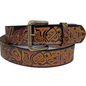 Cinturón de herramientas de cuero occidental para hombre, tallado a mano, grabado, estilo occidental, unisex, con hebilla de latón antiguo vintage - Product Image 4