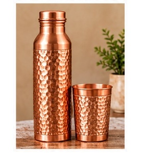 Handcrafted Copper <b>Water</b> <b>Bottle</b> with Cup Set Floral Engraved <b>Metal</b> Drinkware Bohemian Style - Product Image 3