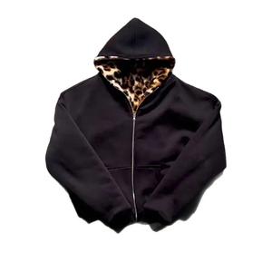 Custom Logo Autumn and Winter New Fashion Retro Leopard Print Hooded Zipper Double-sided Sweatshirt Jacket - Product Image 5