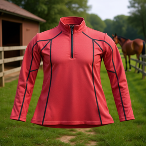 Haut de base athlétique pour l'équitation pour femmes, avec fermeture éclair, respirant, couleur unie, design personnalisé, vêtements d'équitation pour le dressage - Product Image 3