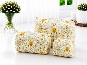 Ensemble de trousses de toilette matelassées en coton à motifs géométriques nautiques avec fermeture éclair, pochettes de maquillage portables pour le rangement en voyage - Product Image 3