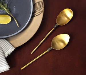 Handmade Brass <b>Gold</b> Luxury <b>Serving</b> <b>Spoon</b> Set of 2 Pieces Manufacturer Wholesaler Factory Direct Sale - Product Image 2