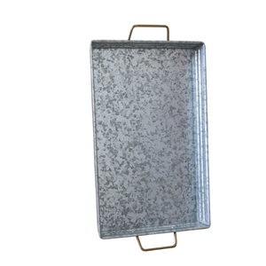 Plateau de service rectangulaire en métal, style rétro solide et durable avec poignées en bois pour la cuisine, plateau de service pour dîner à la maison - Product Image 5
