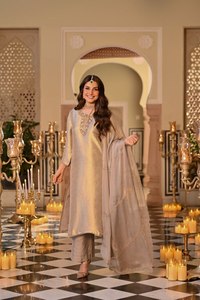 Luxury Kanjivaram Silk Embroidered <b>Kurta</b> With Pant And Dupatta Set For Premium Ethnic Wear <b>Women</b> Collection - Product Image 1