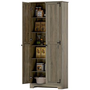 Mobile dispensa da cucina autoportante grigio anticato stile rustico con ripiani regolabili - Product Image 1