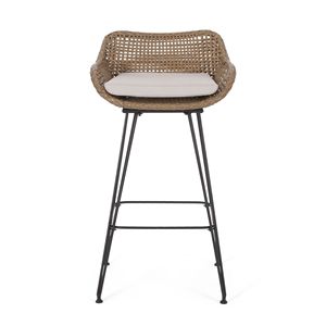 Set di 2 sgabelli da bar per esterni in vimini e ferro da 29,25 pollici con cuscino per mobili da giardino - Product Image 5