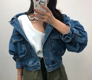 Women's Ruffle Stitching Washed Denim <b>Jacket</b> Casual Thin Long Sleeve Lapel Single Breasted <b>Short</b> Coat Winter Autumn Outwear - Product Image 2