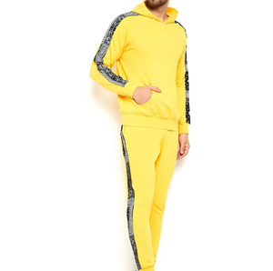 Men’s Solid Color <b>Tracksuit</b> Set – Yellow Hoodie & Jogger Pants with Side Tape Streetwear 2 Piece Outfit - Product Image 6