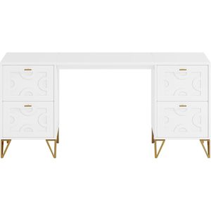59 Inch White Modern Makeup <b>Vanity</b> <b>Desk</b> with 4 Drawers Simple Home Dressing Table Storage Without Mirror - Product Image 5