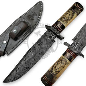 New Edition Customizable Damascus Steel 13" Wolf Bowie <b>Knife</b> w/<b>Bone</b> <b>Handle</b> Fixed Blade <b>Knife</b> Collectible Outdoor Hunting <b>Knife</b> - Product Image 2