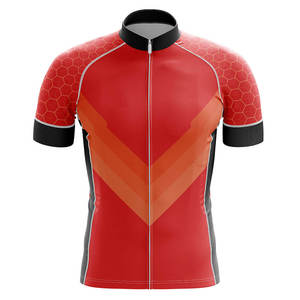 Ensemble maillot et short de cyclisme rouge avec motif hexagonal et design en V pour cyclistes de route et VTT - Product Image 3