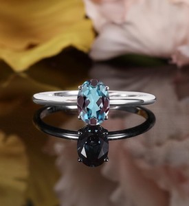 Oval Cut Alexandrite 14K Rose Gold Plated Sterling Silver Vintage Engagement Ring with Color <b>Change</b> Gemstone for Women - Product Image 1