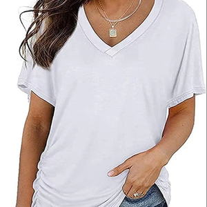 Camiseta de Cuello en V para Mujer, 100% Algodón, Nueva Moda, Verano, Ecológica, Transpirable, Casual, Manga Corta, Alta Calidad, Precio al por Mayor - Product Image 1