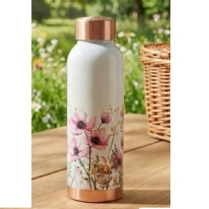 Bouteille d'eau en cuivre pur artisanale, anti-fuite, avec impression émaillée personnalisée, pour le bien-être et le yoga - Product Image 5