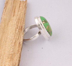 Handcrafted 925 Sterling Silver Square Green <b>Turquoise</b> <b>Ring</b> Castle Bezel Statement Gemstone <b>Ring</b> Factory Direct B2B Jewelry - Product Image 5