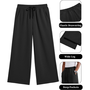 <b>Men's</b> <b>Black</b> Cotton Sweatpants Elastic Waist Drawstring Side Pockets Casual Loose Fit Autumn Wear - Product Image 2