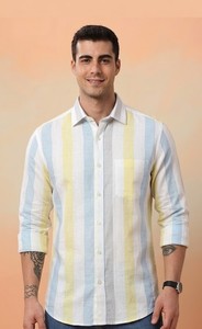 <b>Men's</b> <b>Yellow</b> Blue <b>Checks</b> Double Breasted Woven Cotton Casual <b>Shirt</b> Full Sleeve Turn-down Collar Breathable Summer Style Enovate - Product Image 1