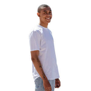 T-shirt en coton blanc pour homme, manches courtes, col rond, coupe classique, couleur unie, jersey tricoté, haut décontracté - Product Image 2