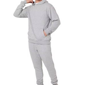Conjunto Deportivo de Sudadera con Capucha Gris Melange para Hombre - Conjunto de Sudadera y Pantalones Deportivos Lisos con Logotipo Personalizado, Ropa Deportiva Informal de Dos Piezas - Product Image 1