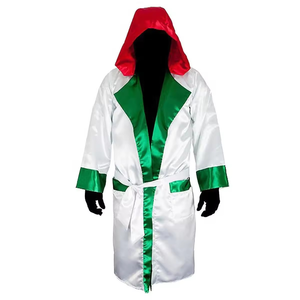 Bata de Boxeo Kimono de Jiu Jitsu con Manga Larga, Frente Abierto, Ribete Metálico, Satinado, Bata de Boxeo con Capucha para Adulto y Pantalones Cortos - Product Image 1
