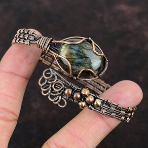 Labradorite Copper Cuff <b>Bracelet</b> Labradorite <b>Bracelet</b> Wire Wrapped Jewelry <b>Adjustable</b> <b>Bracelet</b> Gemstone Cuff <b>Bracelet</b> Handmade - Product Image 3
