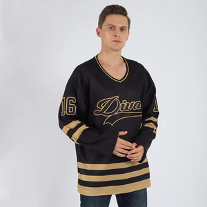 Custom <b>Men's</b> <b>Black</b> Ice Hockey Jersey V-Neck Full Sleeve Embroidered Moisture Wicking Polyester Apparel - Product Image 6