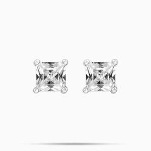 Boucles d'oreilles clous en argent sterling 925, taille princesse, avec diamant carré à 4 griffes, pour hommes et femmes - Product Image 1